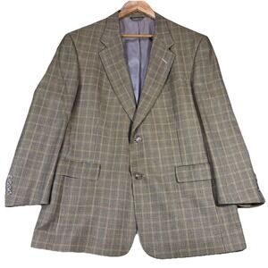 Hart Schaffner Marx Wool Windowpane Plaid Blazer Suit Jacket Gold 44-46 Vtg